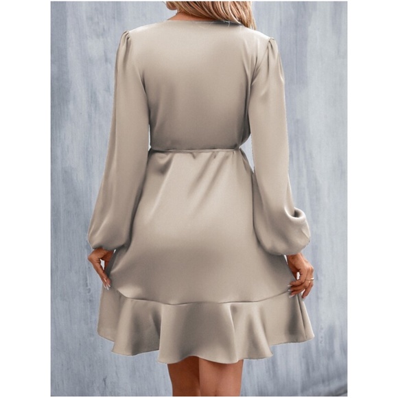Luxe Satin Ruffle Swrap Mini Dress - Picture 3 of 4